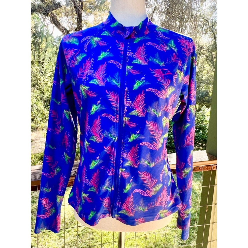 Disney Cruise Line Rash Guard Womens Medium Blue Neon Tropical Zip Swim Top